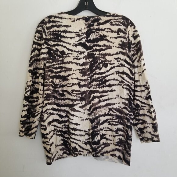 Talbots Zebra Animal Print Button Front Cardigan L - Picture 3 of 8